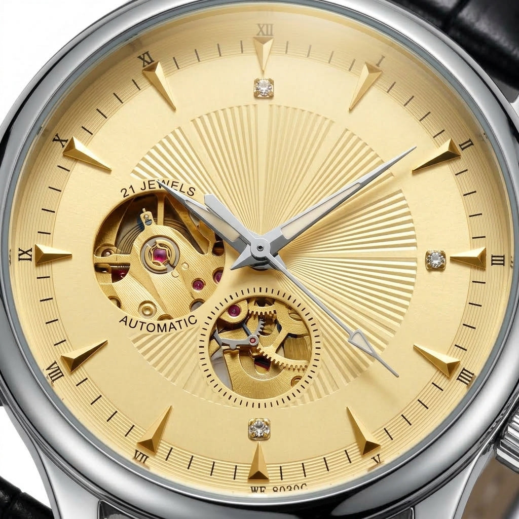 Pilatus Aureum Steel, open-heart automatic, champagne dial, steel case