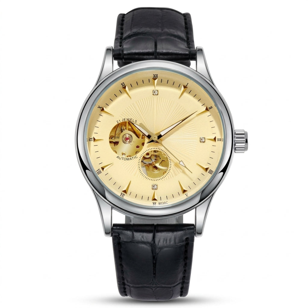 Pilatus Aureum Steel, open-heart automatic, champagne dial, steel case