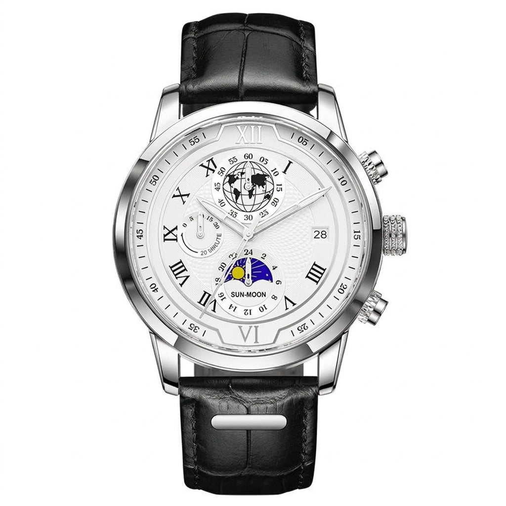 Rigi Ivory Steel, sun and moon chronograph, white dial, steel case