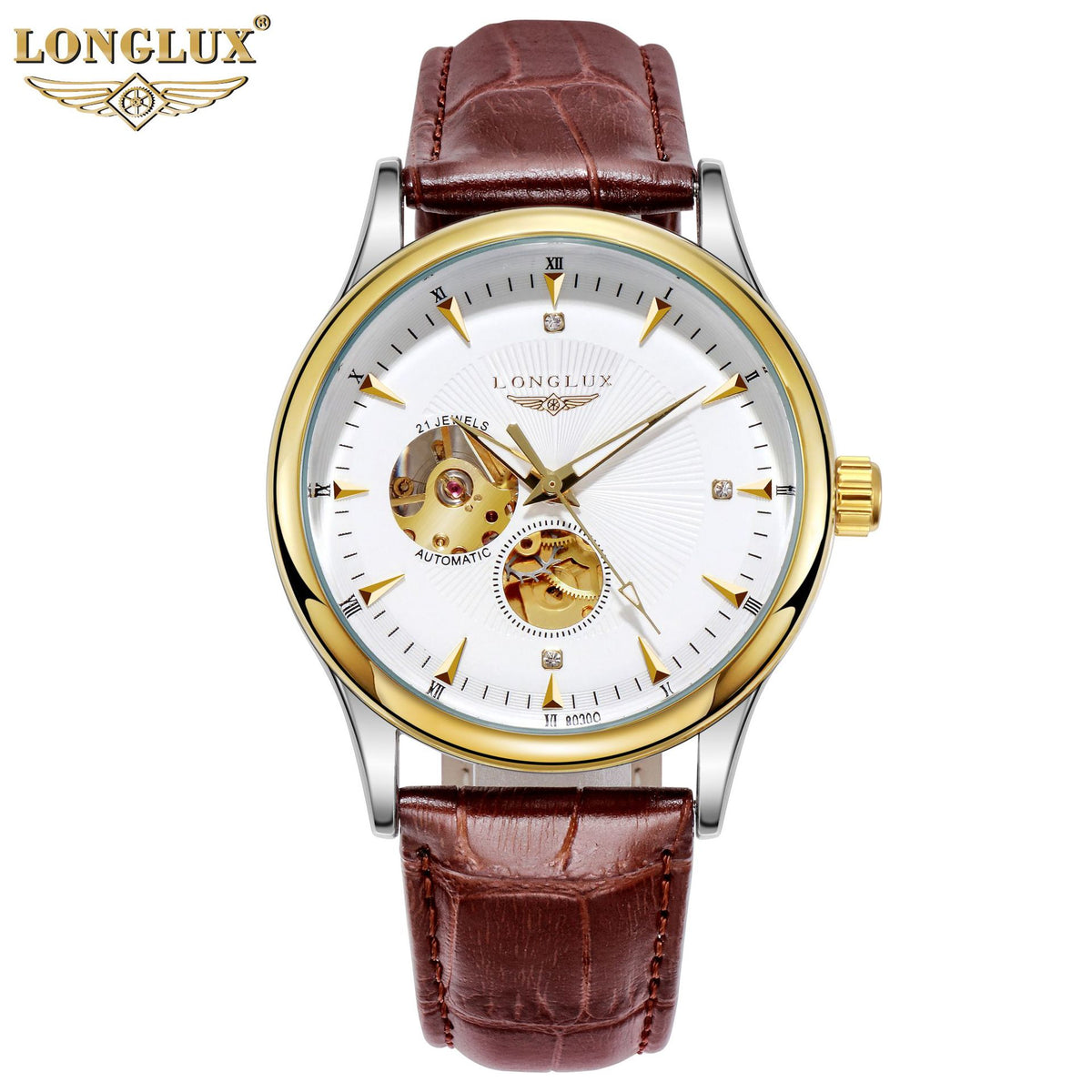 Pilatus Ivory Gold, front view, gold-tone case, ivory dial, brown calf leather