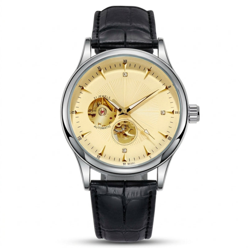 Pilatus Aureum Steel, open-heart automatic, champagne dial, steel case