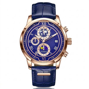 Rigi Atlantic Rose, sun and moon chronograph, blue dial, rose gold case