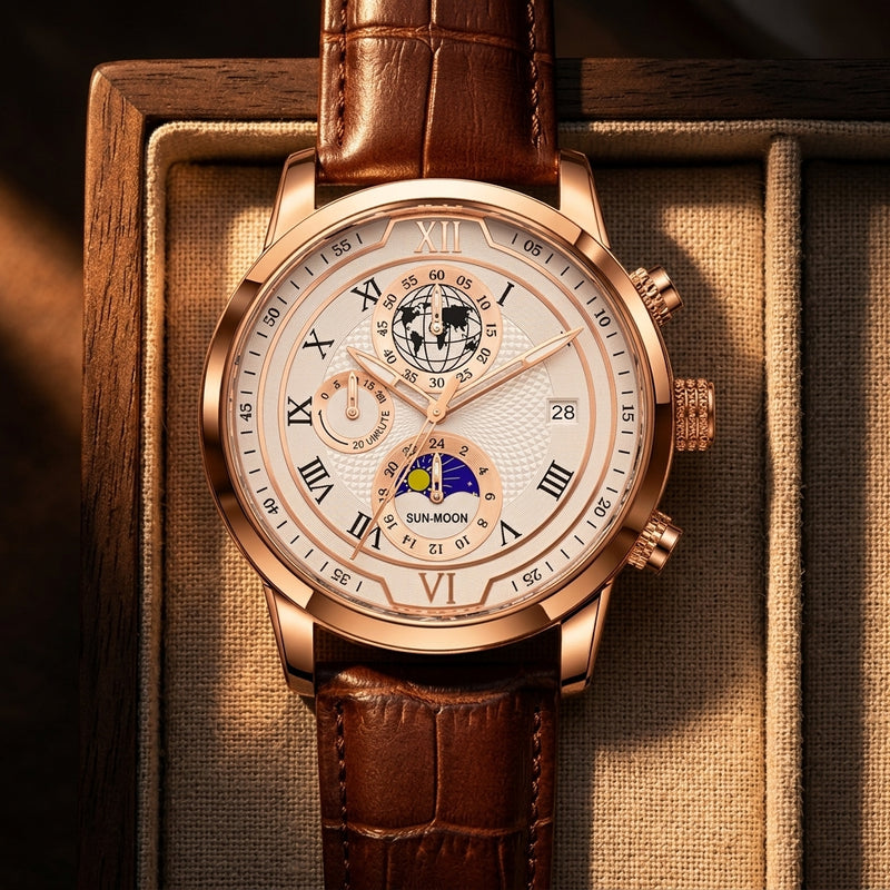 Rigi Ivory Rose, sun and moon chronograph, white dial, rose gold case