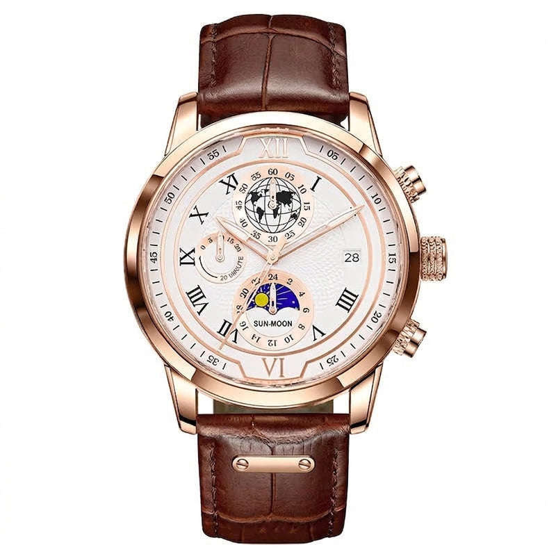 Rigi Ivory Rose, sun and moon chronograph, white dial, rose gold case