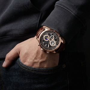 Rigi Nocturne Rose, sun and moon chronograph, black dial, rose gold case