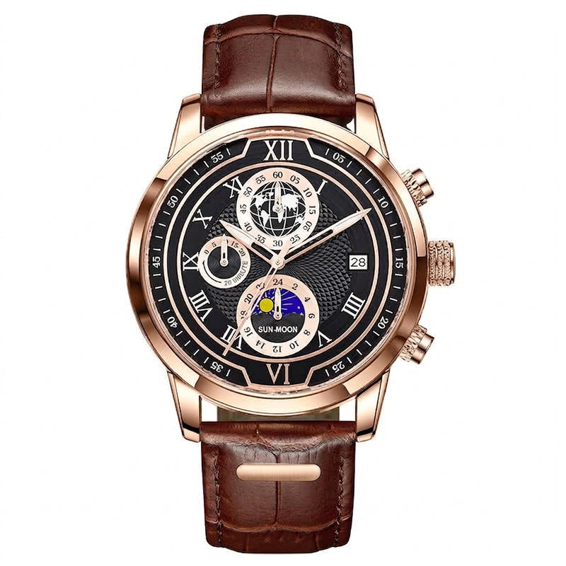 Rigi Nocturne Rose, sun and moon chronograph, black dial, rose gold case